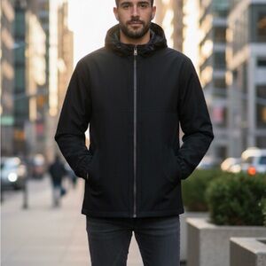 WEATHERPROOF Hooded Full Zip Jacket, Men’s Size L, Black